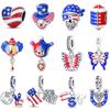 S925 Silver Plated Heart Shaped American Flag Western Cowboy Hat Charms Beads Fit Original Bracelet Fine DIY Birthday Jewelry