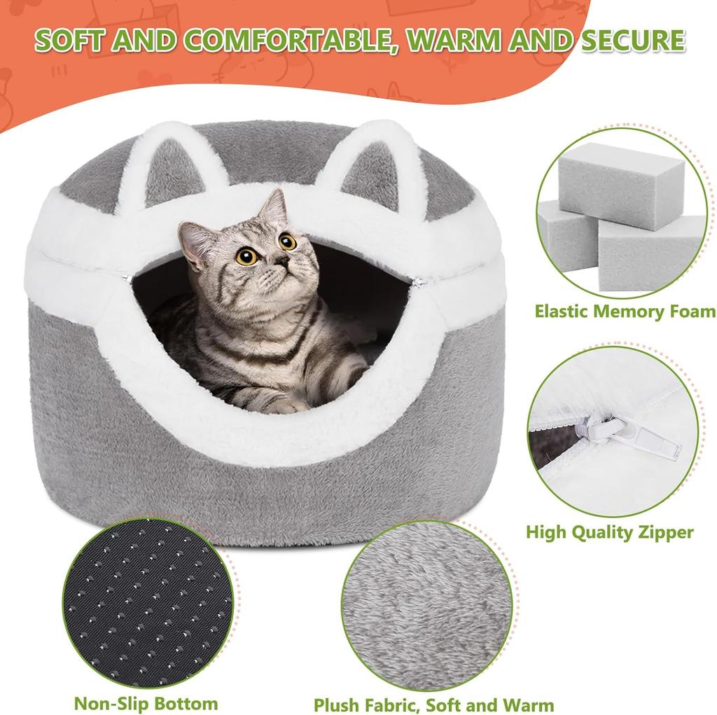 Cat Bed, 3-in-1 Detachable Cat Houses for Indoor Cats, Self Warming Cat Bed Cave, Cozy Cat Bed with Soft Cushion