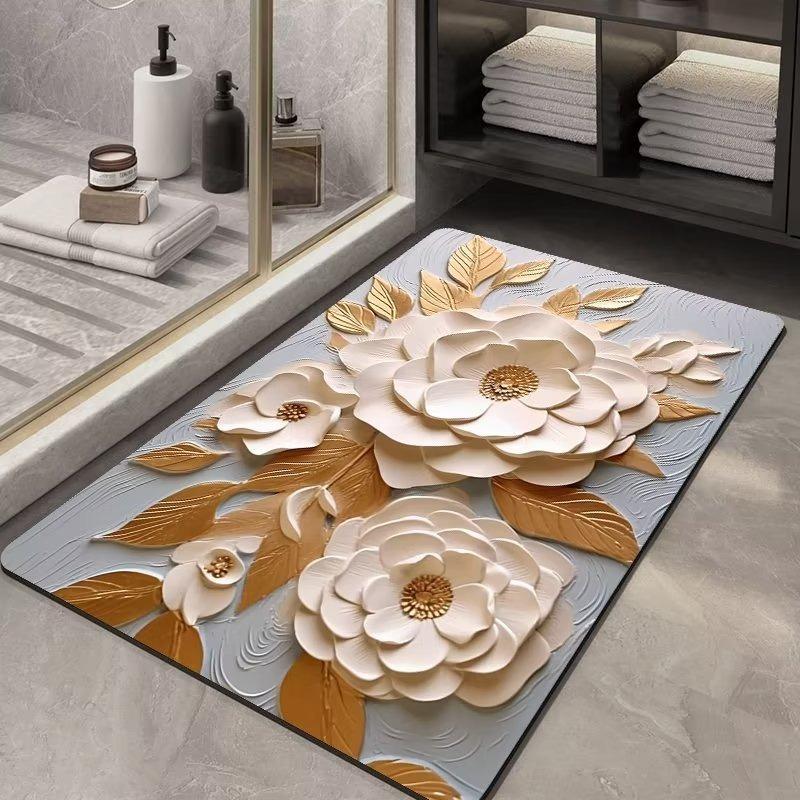 3D Effect Emboss Flowers Carpet Living Room Sofa Bedroom Study Bathroom Kitchen Entrance Door Mat Non-slip Luxury Decor Rug