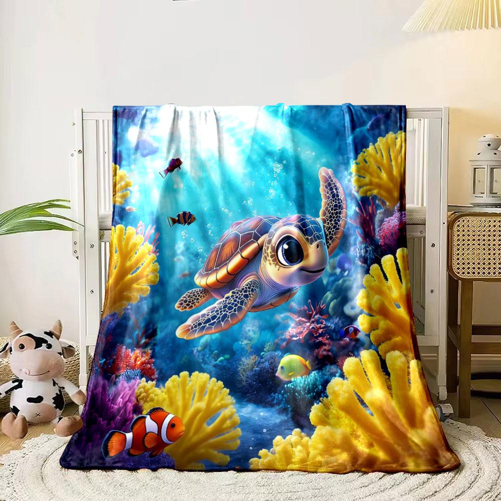 Multi-Size Sea Turtles in The Underwater World Print Adult Children Warm Blankets Home Travel Car Soft and Comfortable 75X95CM