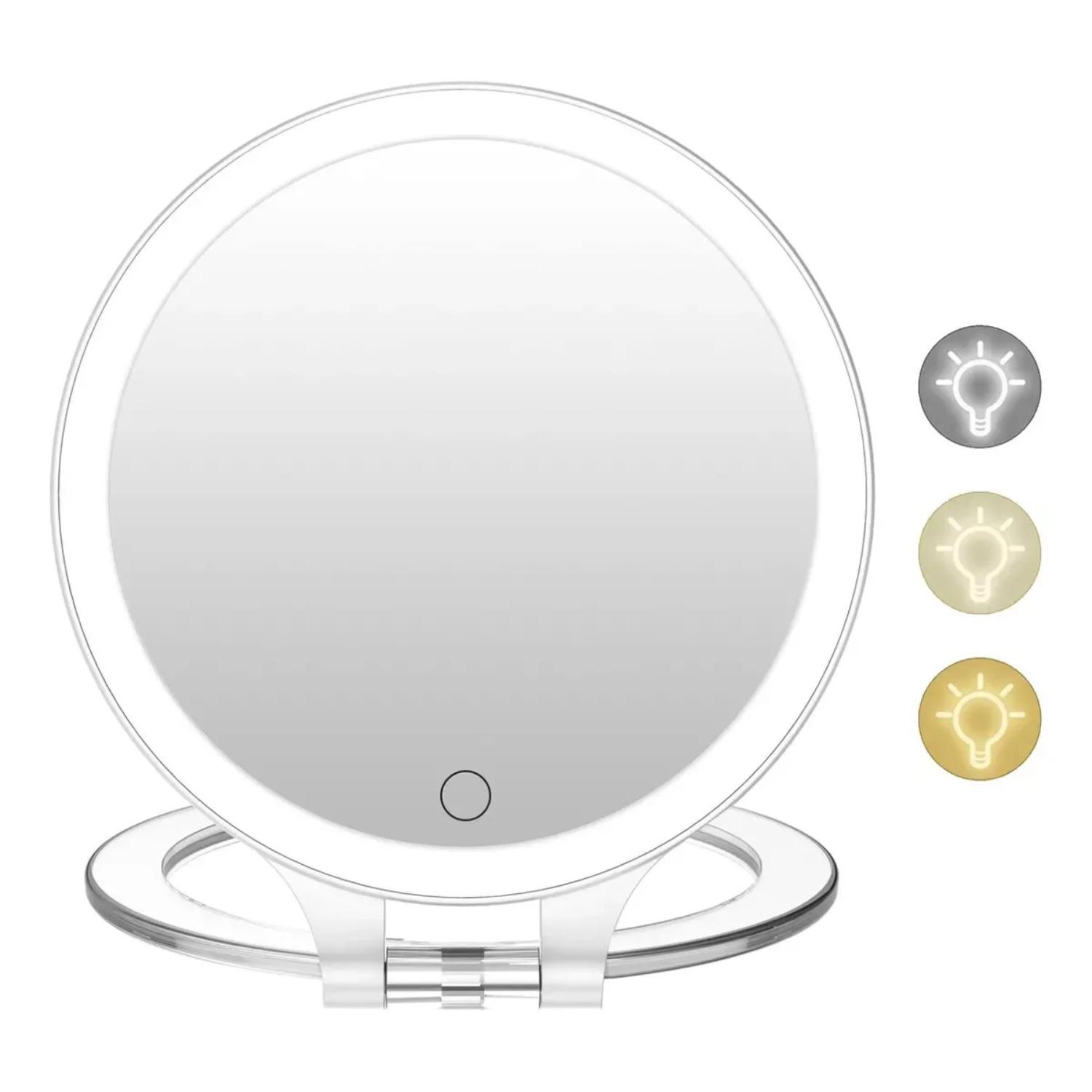 

Зеркало для макияжа с подсветкой, белое светодиодное косметическое зеркало с дневным светом, съемное/основание для хранения, 3 режима, зеркало с подсветкой, подарок, USB-кабель