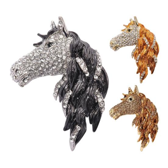 Horse Head Brooch Sparkling Alloy Animal Lapel Pin Rhinestone Inlaid Horse Brooch Clothes Accessory for Men Women Horse Lover Gift
