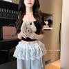 2025 Spring-Summer Ruffled Lace Apron Curtain with Skirt Hem for Girls