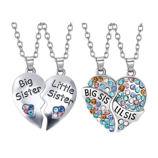 2Pcs/Set Sister Love Necklace Big Sister And Little Sister Necklaces Rainbow Heart Charm Necklace
