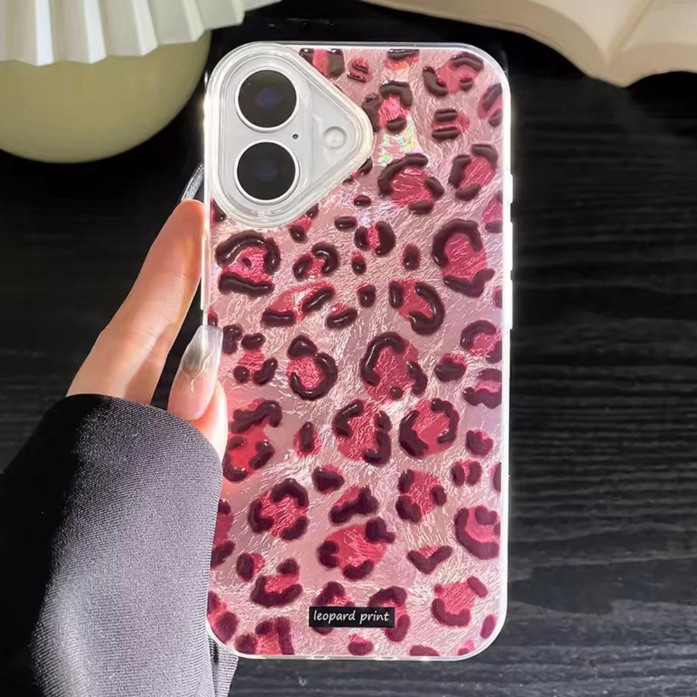 Korean Fashion Pink Leopard Print Phone Case for iphone 17 Air 16 15 14 13 11 12 Pro Max 7 8 Plus X XS XR SE 2022 2020 16e Cover
