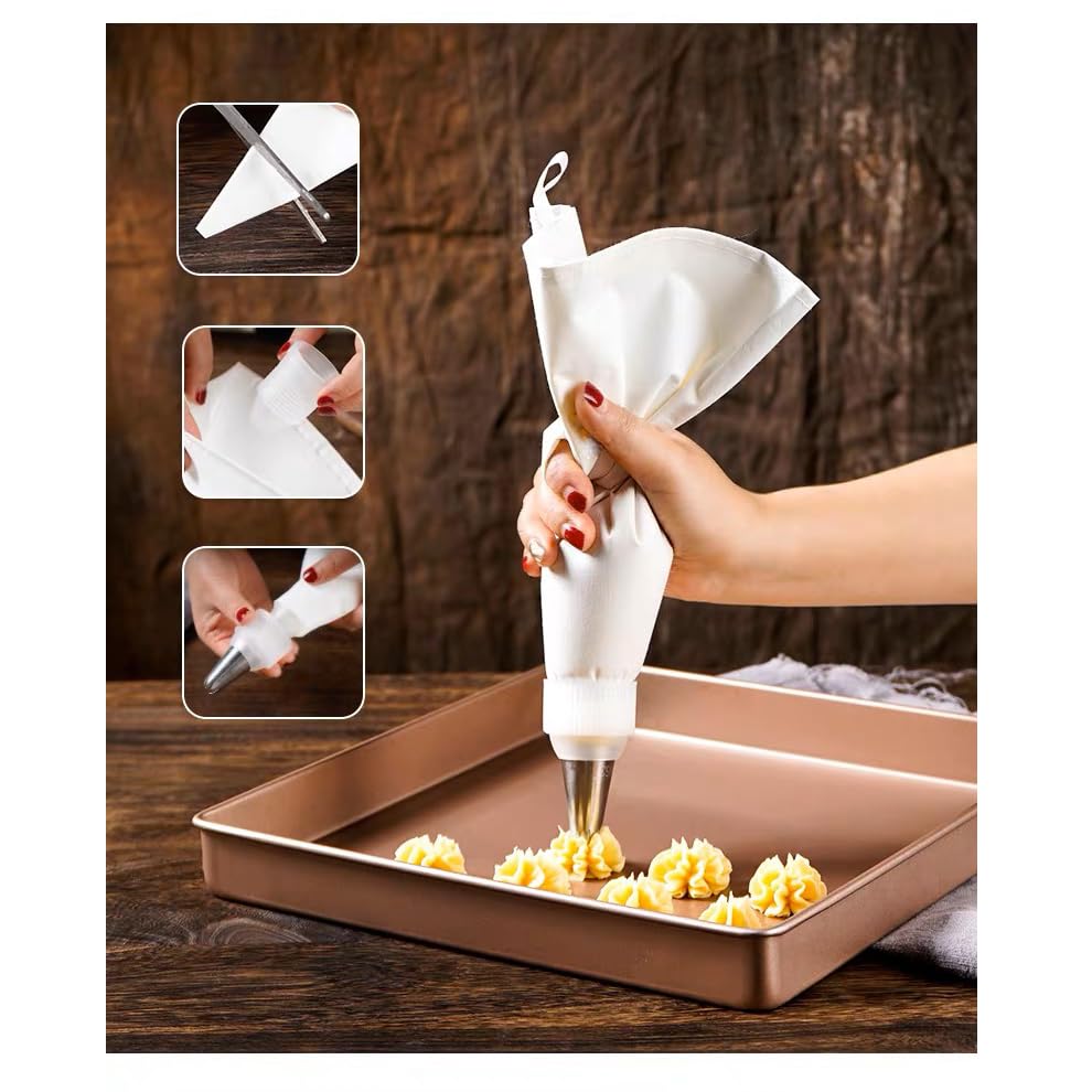 22-Inch Large Piping Bag Set Reusable Coated Fabric Piping Bags for Cake and Dessert Decorating White 3PCS