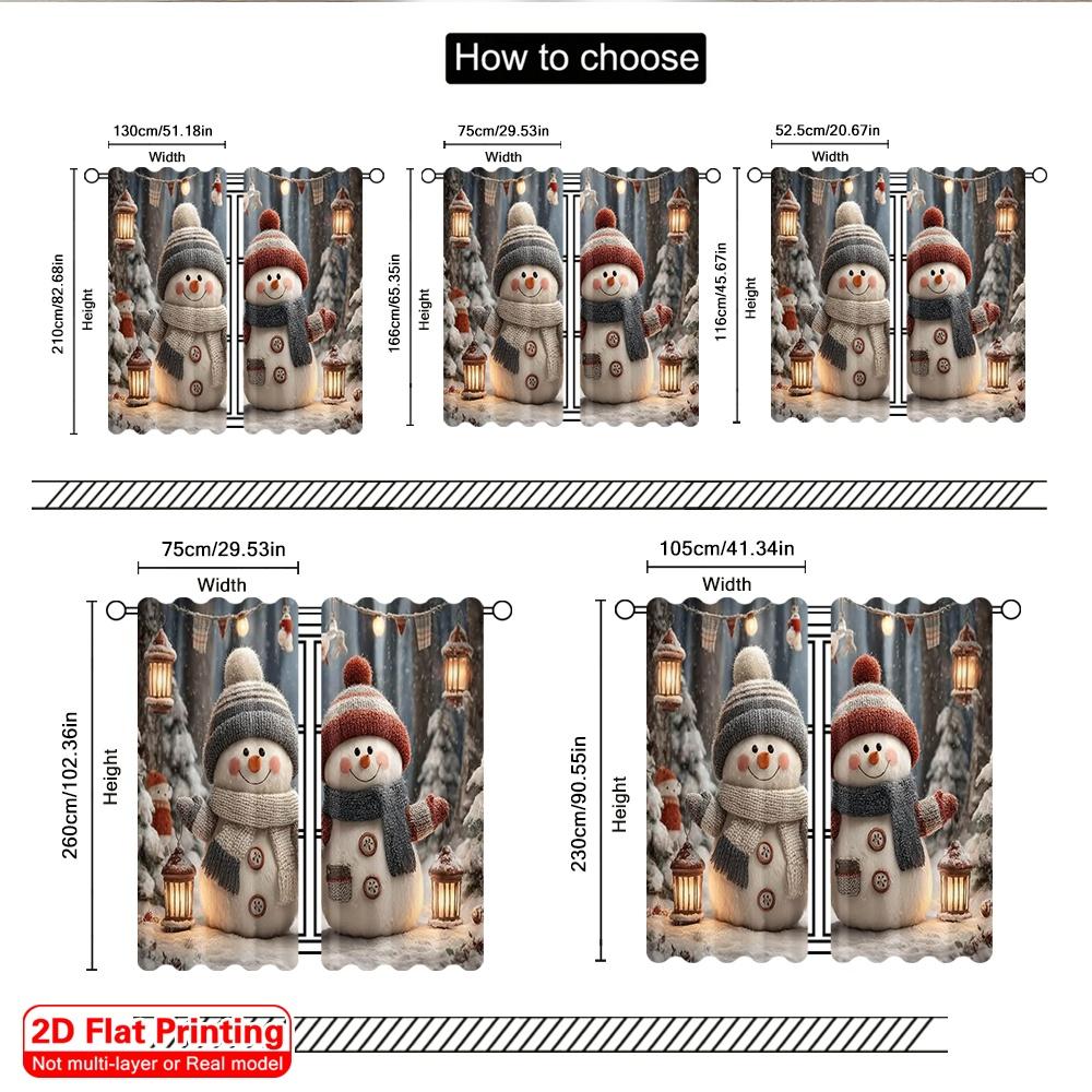 2pcs 2D flat printing Merry Christmas Popular Curtain Winter Wonderland Snowman Versatile 100% Polyester Without Electricity