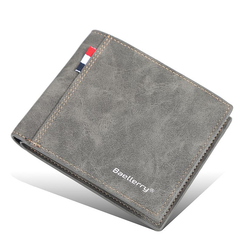 Baellerry Men Short Wallet Vintage Brand Design PU Leather Business Bifold Wallets Classic Coin Purse