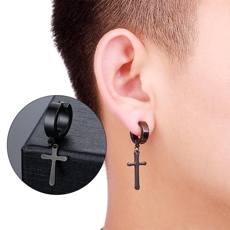 1Pair  Cross Pendant Ear Clip Non Piercing Earrings Fake Earrings Gift for Men Women Jewelry