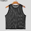 INCERUN Sommer Herren Ärmelloses Spitzensaum Mesh Durchsichtig Party Cropped Tank Tops