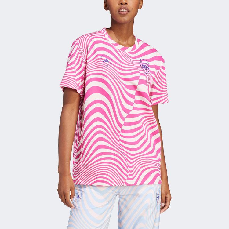 Adidas X Stella McCartney Striped Color Block Round Neck Short Sleeve T-Shirt Women Tops Pink IA1497