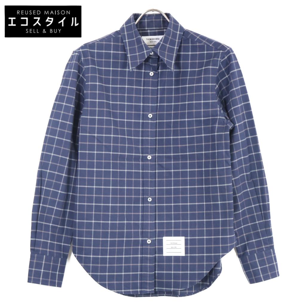 THOM BROWNE Tattersal Check Flannel Easy Fit Shirt tops 40 NavyUsed