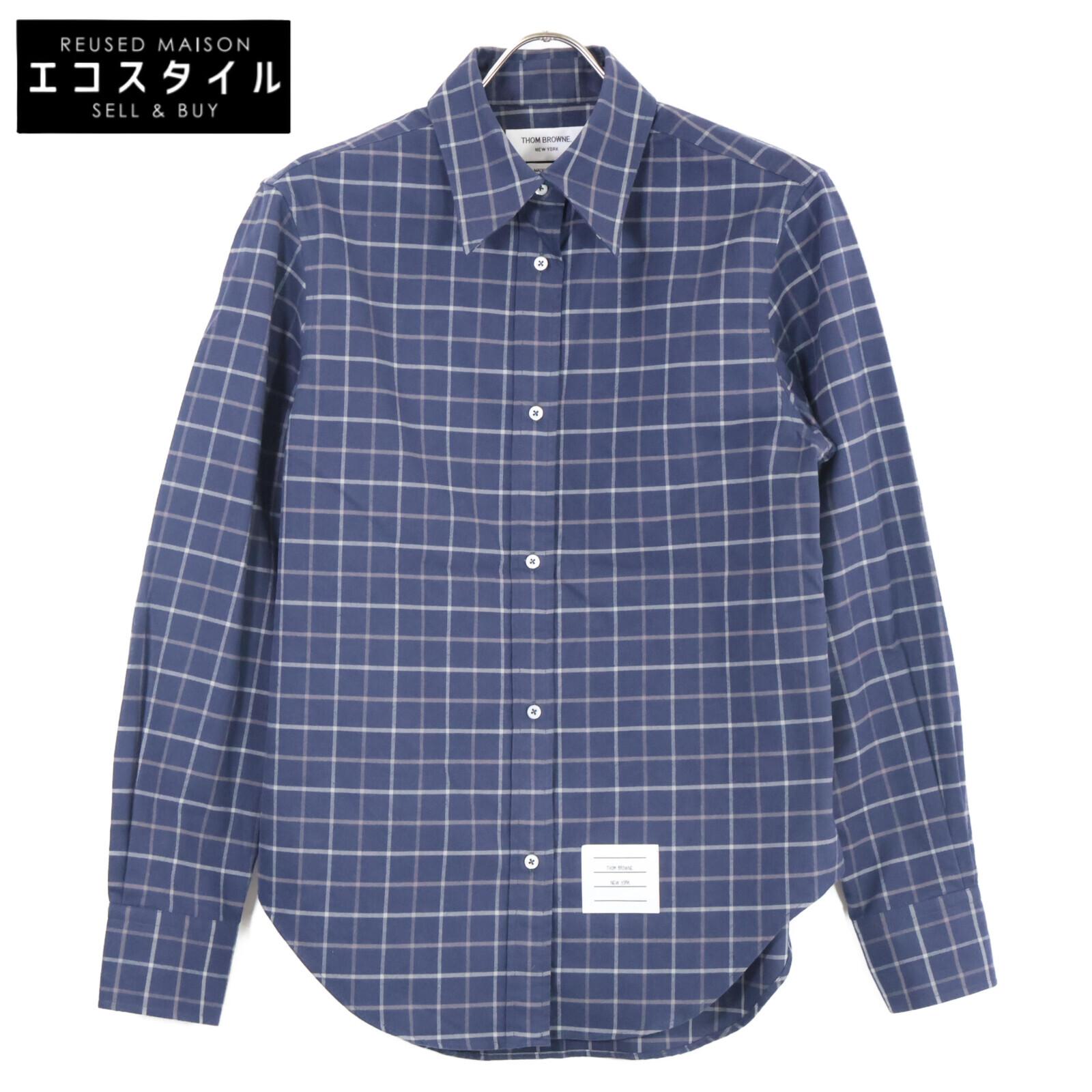 

THOM BROWNE Tattersal Check Flannel Easy Fit Shirt tops 40 NavyUsed