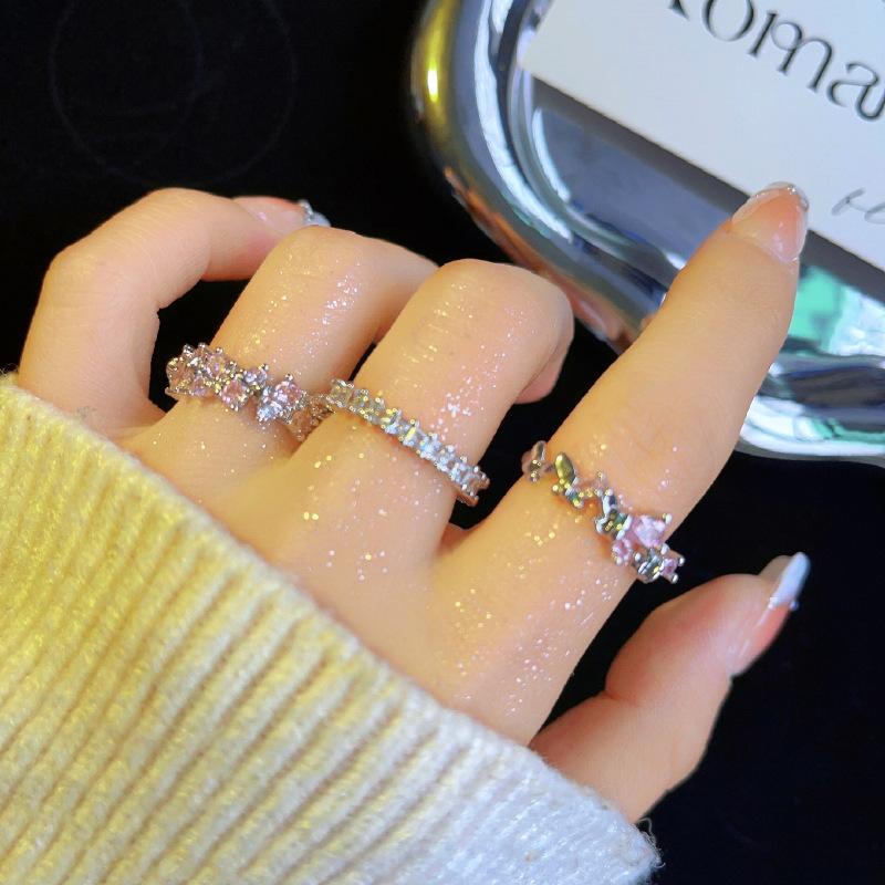Elegant Pink Zircon Butterfly Ring - Edgy and Sweet Style for Women, High-End Versatile Design, Perfect for Index Finger.