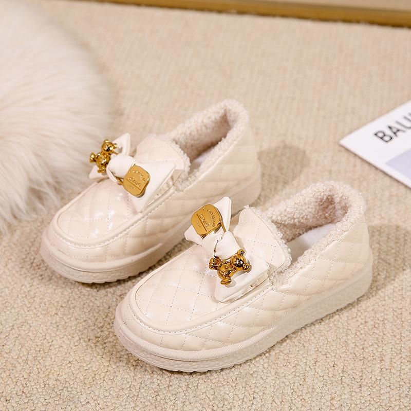 

Winter new women s snow boots leather surface waterproof non-slip warm piled thickened student cotton shoes one pedal shoes 41