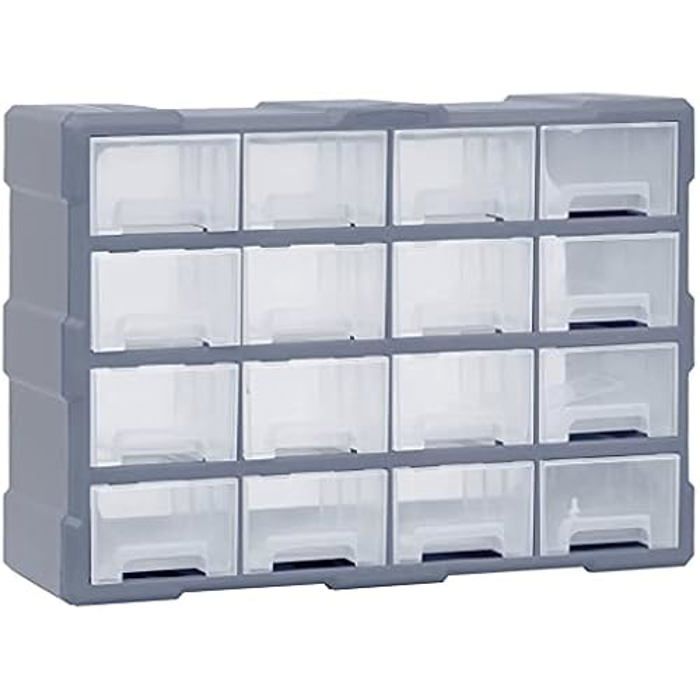 Organisateur Multi-tiroirs - VIDAXL - 16 Tiroirs - Plastique Résistant - Couleur Grise - Bureau