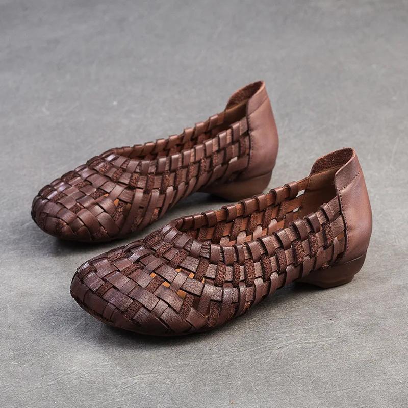

2CM New Ethnic Handmade Weave Genuine Leather Oxfords Soft Soled Comfy Elegance Fashion Spring Summer Women Slip on Ladies Shoes 35