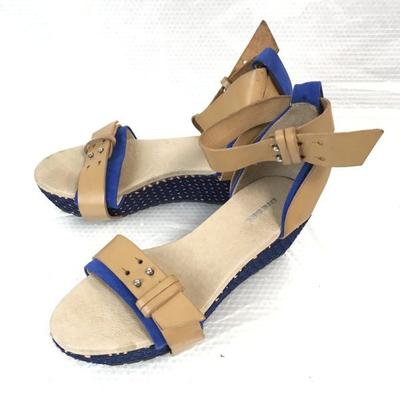 Wedge Sole Sandals Women 36 22.5-23cm Brown Blue Stylish Shoes(USED)