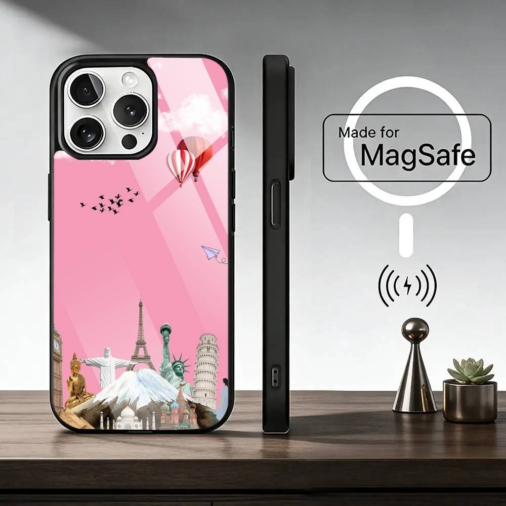 Travel Airplane R-Route Phone Case For iPhone17,16,15,14,13,12,11 Plus,Pro Magnetic For Magsafe Wireless Charging
