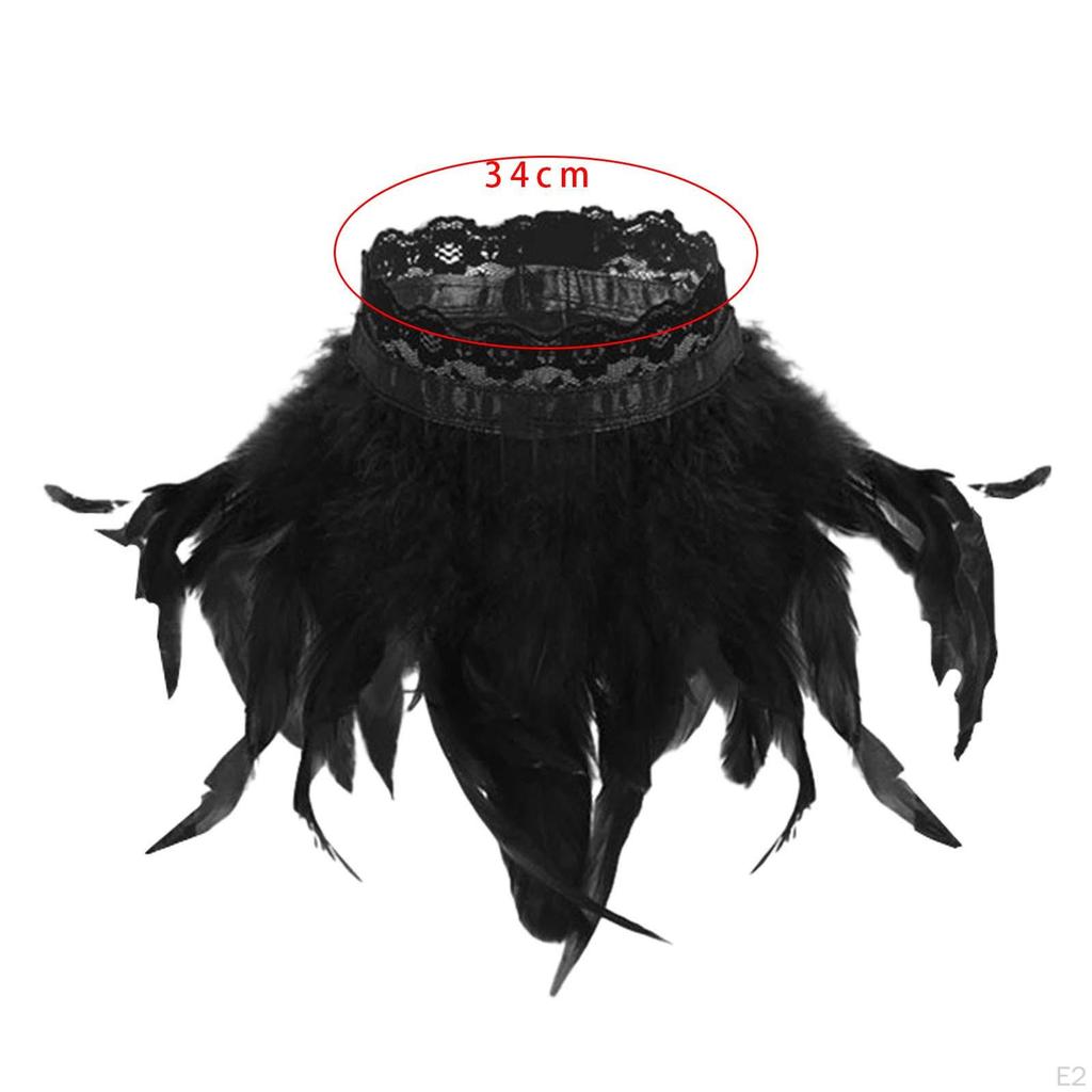 Black Faux Feather Shoulder Wrap Cape Necklace Halloween Party Choker Shrug for Stage Performance