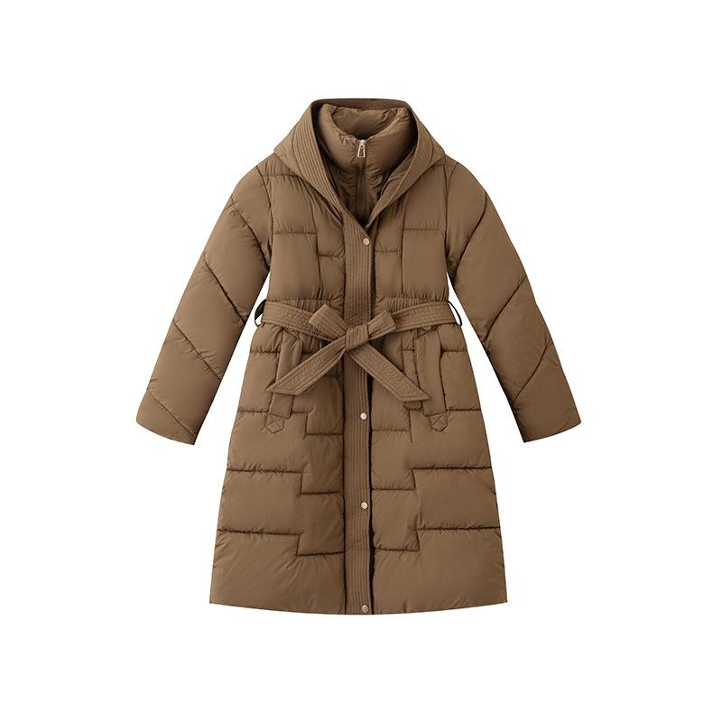 2025 new Korean version of winter fashion waist jacket mid-length lace-up thickened cotton jacket slimming hooded cotton clothes for women