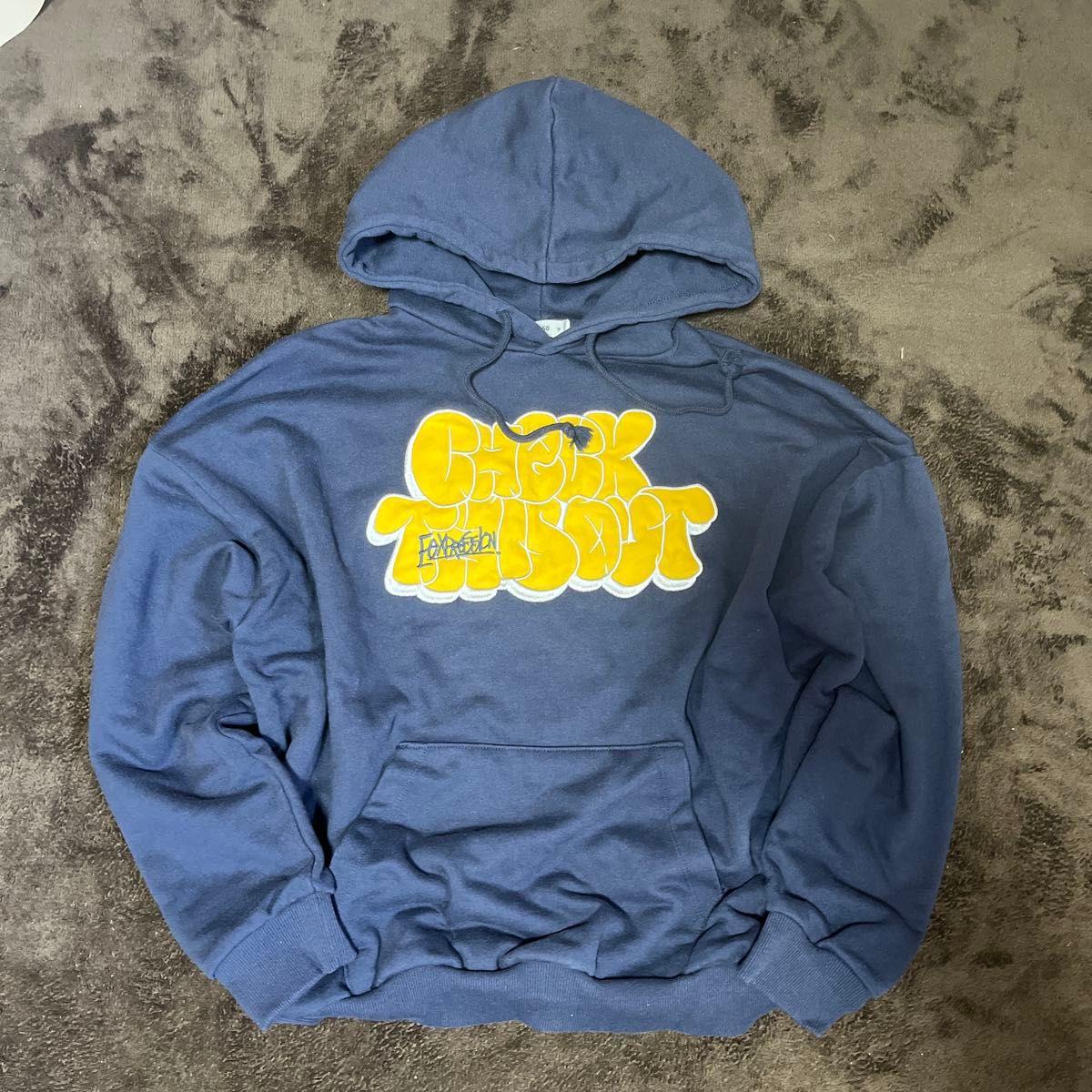 WEGO CHEEK THIS OUT Parka Hoodie Navy Yellow Logo
