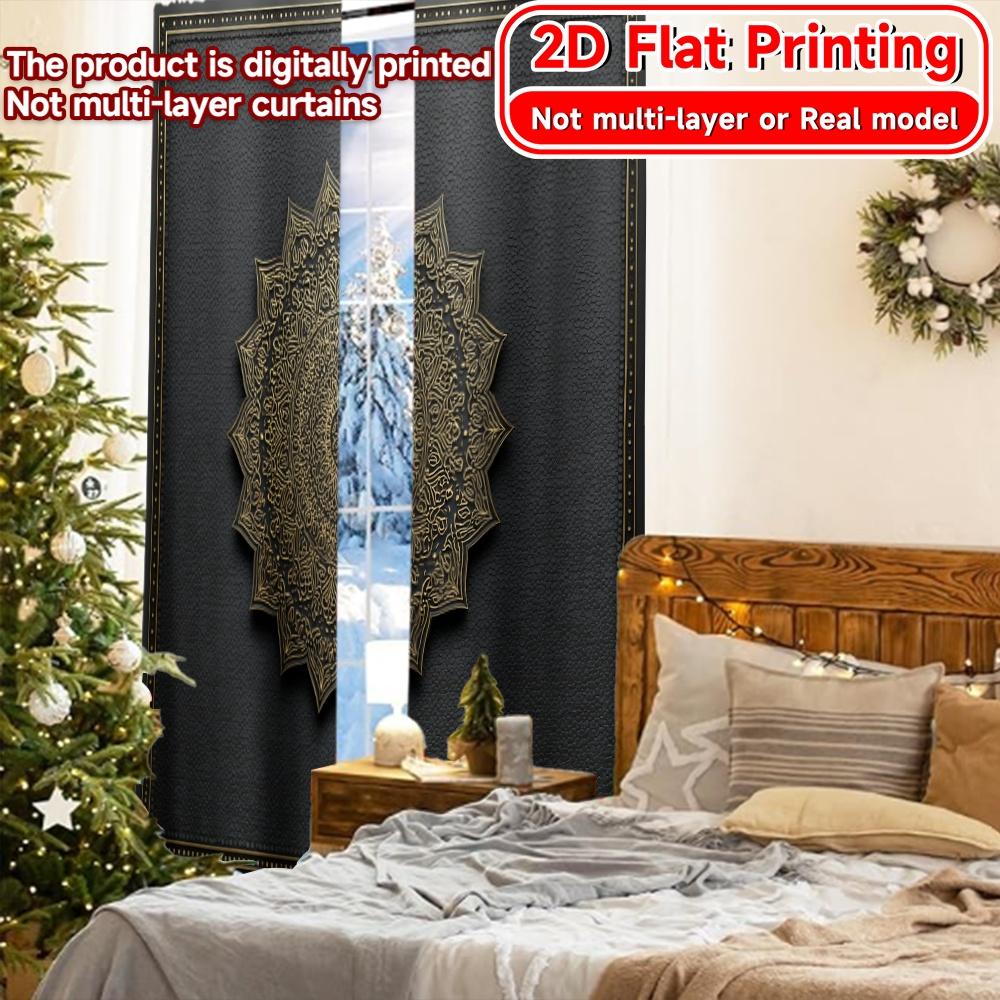 2D Flat Printing  2pcs Eid Elegance Popular Curtains&Drapes Fabric Curtains Festive Suitable for Bedroom and Various Room Types