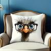 1Pc Cute Ostrich Wearing Glasses Printed Throw Pillow Cover,Suitable For Sofa,Bedroom,Livingroom,A Unique Gift For Animal Lovers