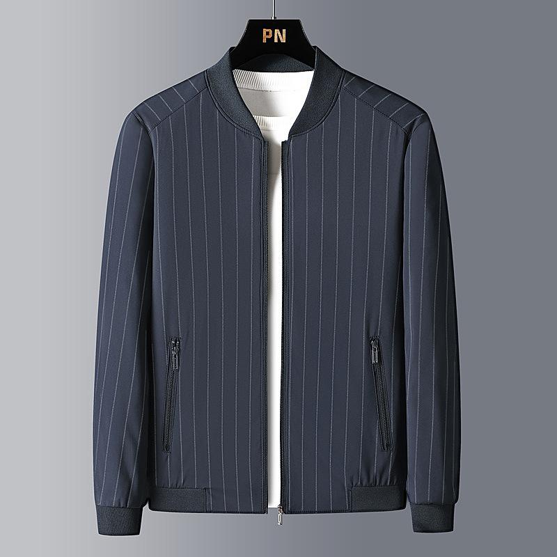 Spring and Autumn New Men's Jacket Middle-aged Korean Business Casual Men's Tops Versatile Striped Baseball Collar