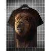 Fashion 3D Lion Face Mens Tshirt, High Quality Digital Printing Short Sleeve Tee, Comfortable Stretch Fabric Casual Summer Top, Trendy Streetwear