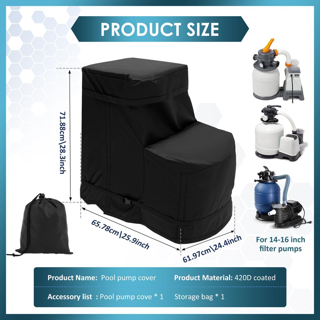 Pool Pump Cover Waterproof Silver Lining Lid Practical Pool Pump Cover Tightly Strapped Pool Pump Cover For 4-16inch Filter Pump