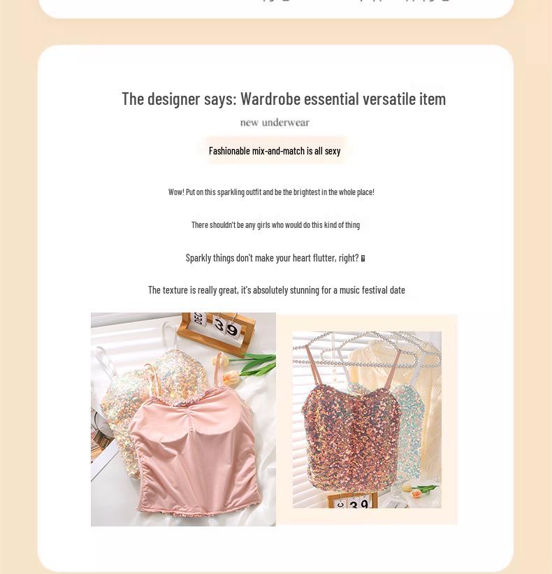 European Style Colorful Sequin Slim-Fit Bandage Camisole Vest for Women