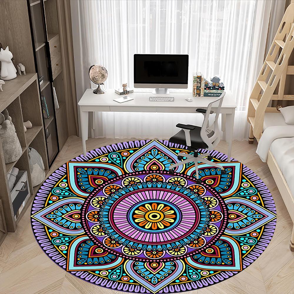 1pc Mandala Pattern Office Round Area Rug, Under Office Chairs Bedroom Living Room Home Decor, Room Deco
