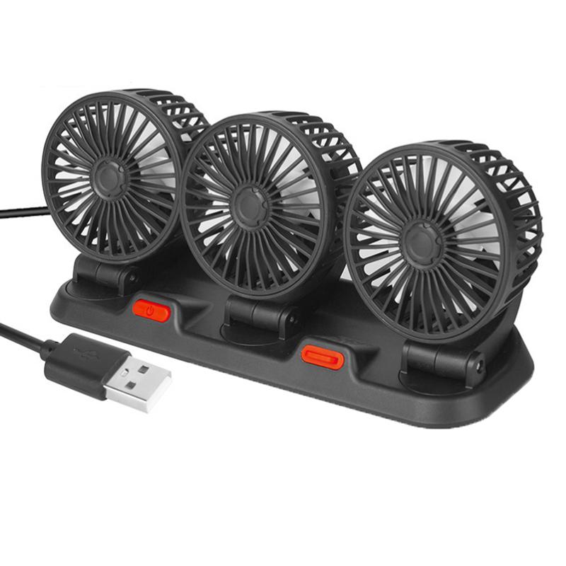Ventilatore Auto Regolabile a 360° 3 Teste Ventilatore ad Aria Ventilatore Elettrico per Auto Ventilatore USB/12V/24V 2 Velocità Ventilatore Silenzioso per Auto per Casa Scrivania Ufficio&Auto