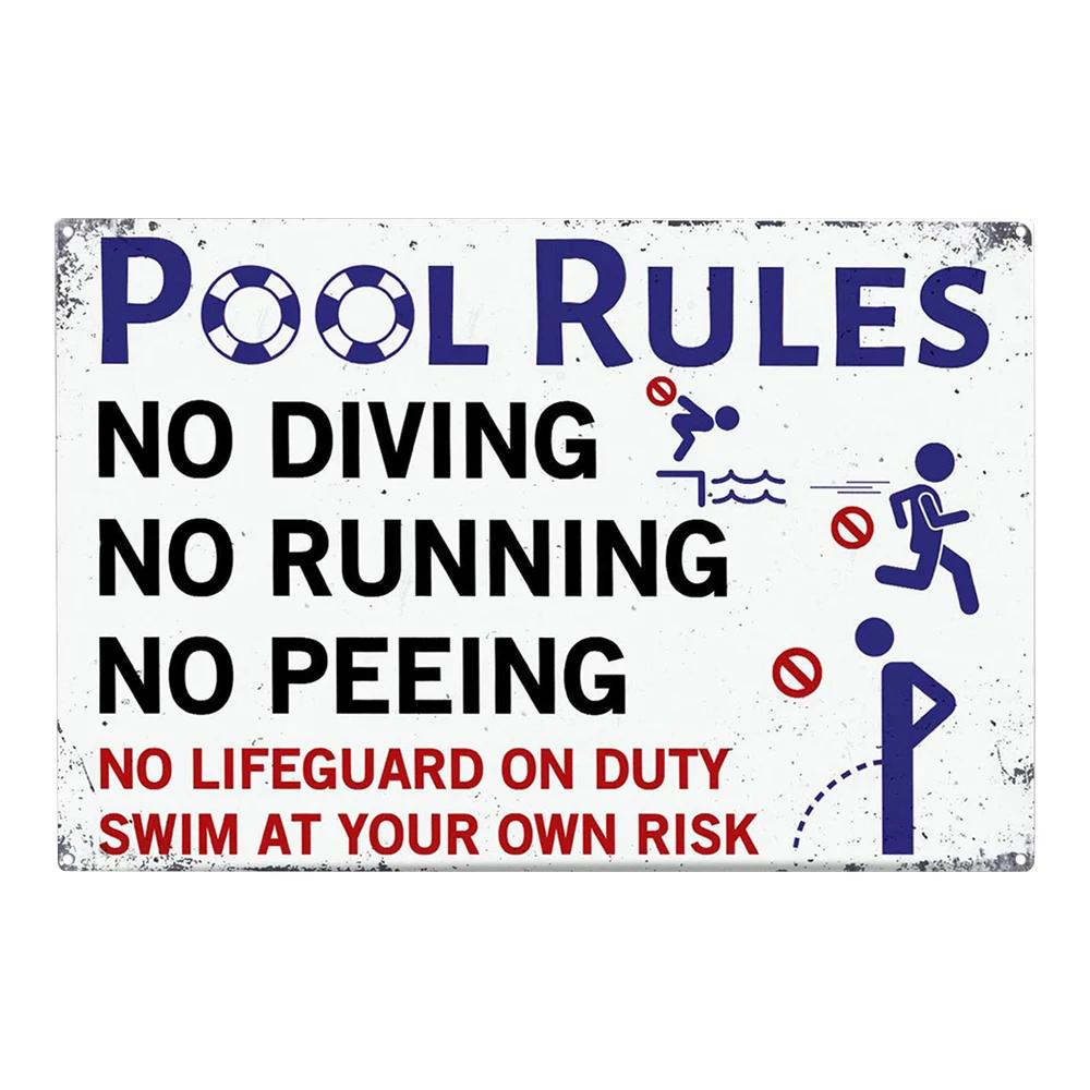 Pool Rules Sign for Outdoor, Backyard Metal Swimming Pool Sign, No Diving No Running No Peeing No Lifeguard On Duty Sign