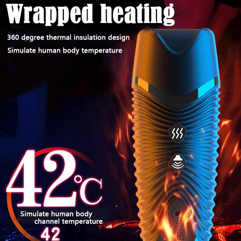 JIUAI Încălzire automată Masturbator masculin Cupă Păsărică strânsă Muie Vaginal și gura Mucegai inversat Jucărie sexuală automată de supt