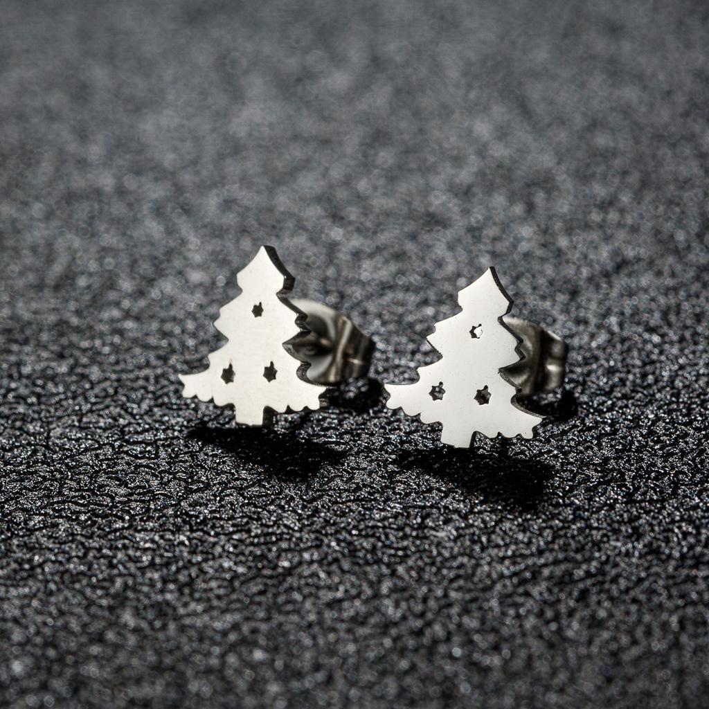 Christmas Tree Reindeer Pattern Earrings Women Student Teen New Year Gift Stainless Steel Cartilage Piercing Earring Zircon