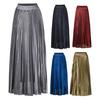 Women Maxi Skirt Golden Long Skirt Elastic High Waist Pleated Slimming Design Spring Summer