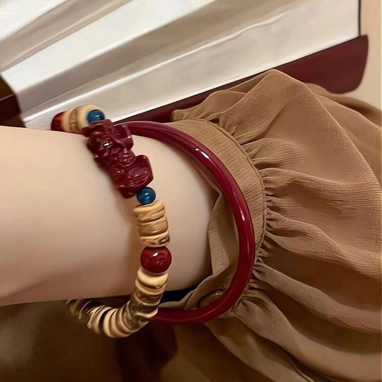 Exquisite Red Handmade Glass Pixiu Bracelet For Women Vintage New Chinese Design