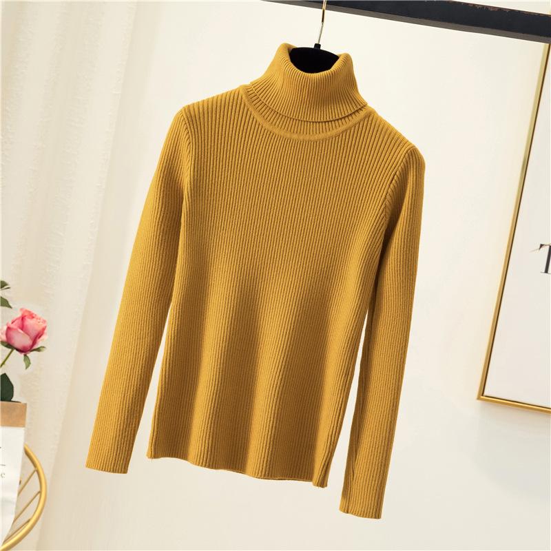 Women's Turtleneck Knit Sweater Slim Fit Solid Color Long Sleeve Thermal Base Layer Top For Autumn Winter