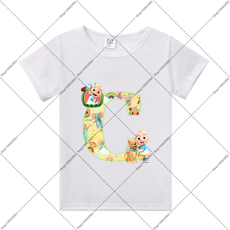 Cocomelons Kids Clothes Cartoon Anime Letter A-Z Print T-shirt Boys Girls Cute Cotton Tee Children Summer Fashion T Shirt Gifts
