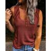 Women Solid Color Button Down Sleeveless U Collar Vest T-Shirt Top Waistcoat with Suspenders