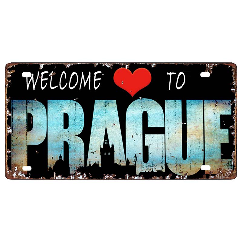 Prague Travel City Car Lisence Vintage Poster Souvenir Metal Sign Retro Plaque For Wall Shop Bar Home Decor 30X15CM  DC-0958A