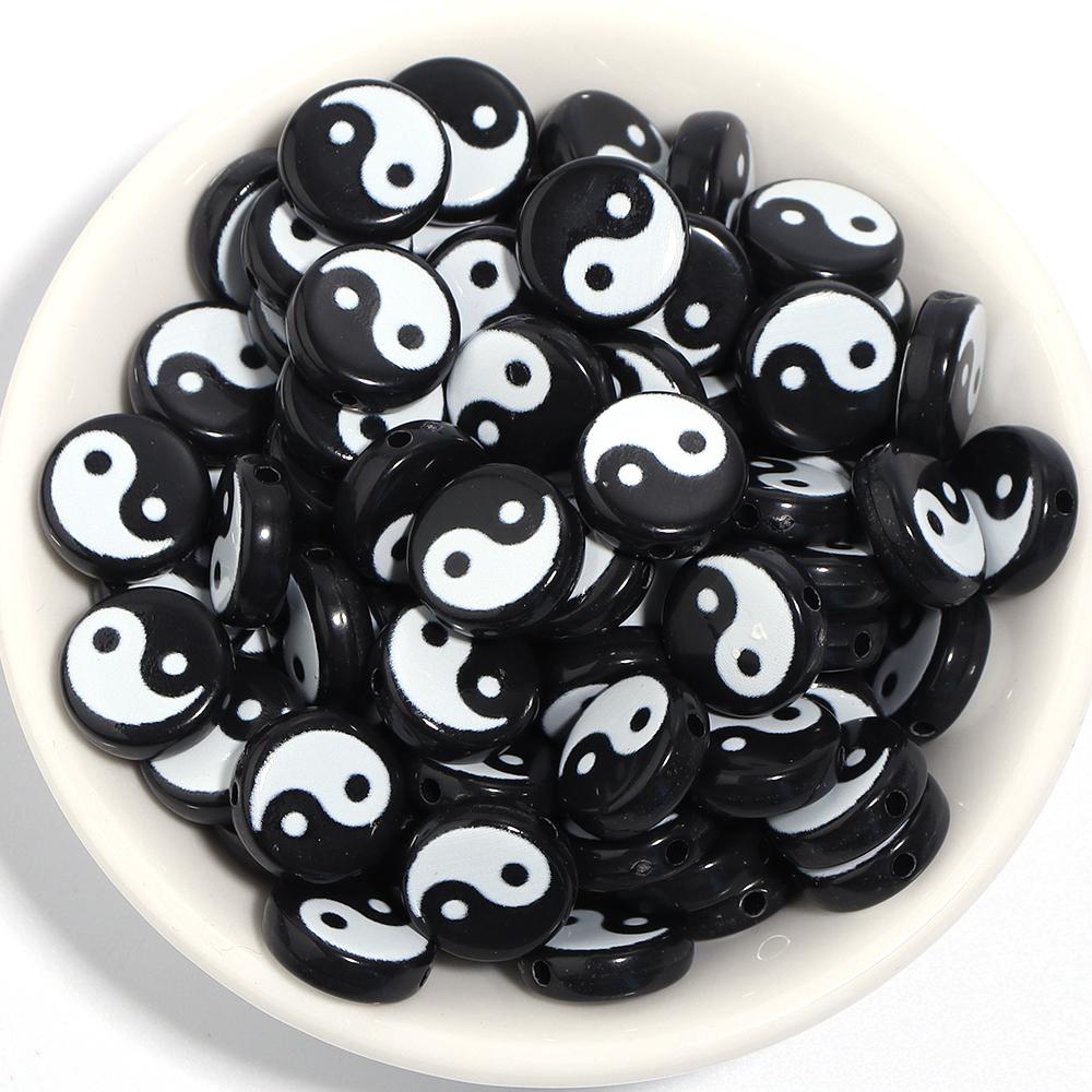 50-100pcs7 11mm Yin Yang Acrylic Beads for Jewelry Making Tai Chi Loose Spacer Beads DIY Bracelet Ncklace Accessories Wholesal