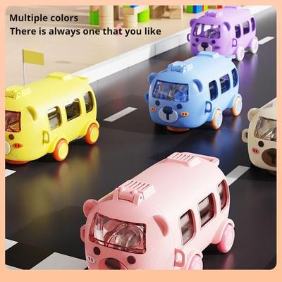 500ml Cute Bear Portable Water Bottle With Shoulder Strap For Kids, Car Straw Cup, Bus Shape Children's Drinking Cup