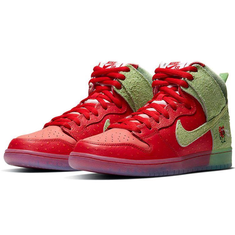 Nike Dunk High SB Strawberry Cough Unisex Sneakers Red University-Red Spinach-Green CW7093-600