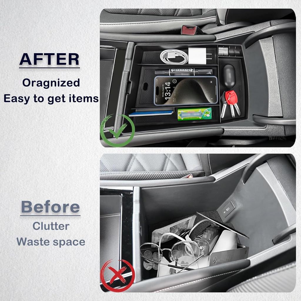 Center Console Organizer Compatible With 2024 2025 VW Volkswagen Atlas And Cross Sport Center Console Storage Box Interior Accessories(Armrest