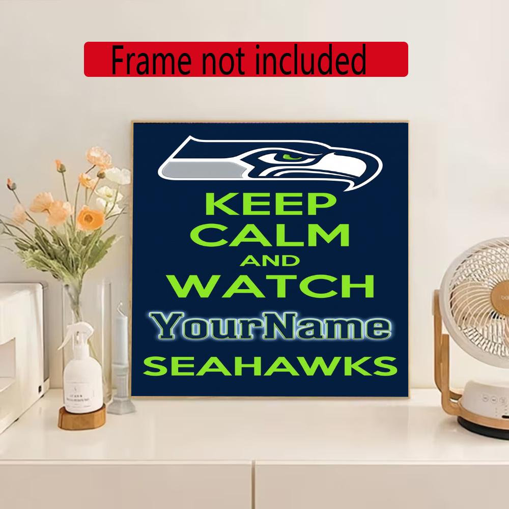 Seattle Seahawks Personalized Text Diamond Painting Round Diamond Mosaic Rhinestones Diamond Embroidery Craft Kit Wall Decor Without Frame