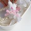 Adorable Rabbit Cherry Charm Keychain With Imitation Pearls Detachable Phone Strap Bag Accessories For Girls
