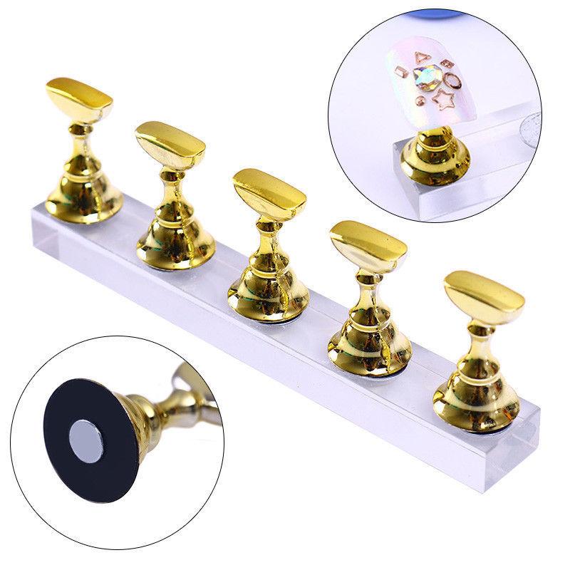 1Set False Nail Tips Practice Trainning Display Stand Holder Base Alloy Crystal Nail Art Polish Display Manicure Tools